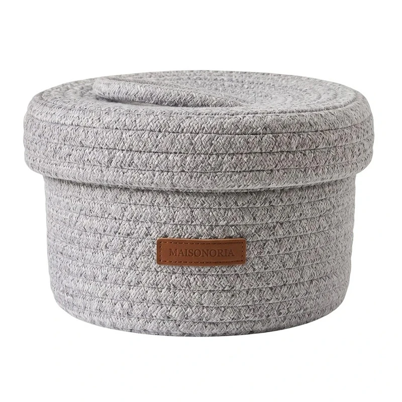 GREY PAPER ROPE BASKET WITH LID D17X10CM