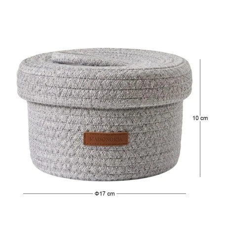 GREY PAPER ROPE BASKET WITH LID D17X10CM
