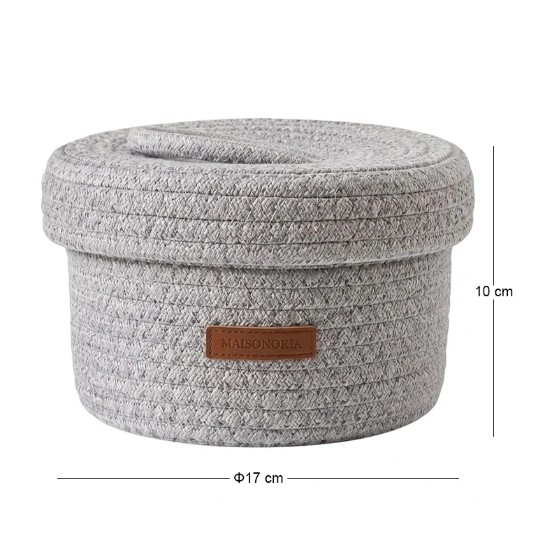 GREY PAPER ROPE BASKET WITH LID D17X10CM