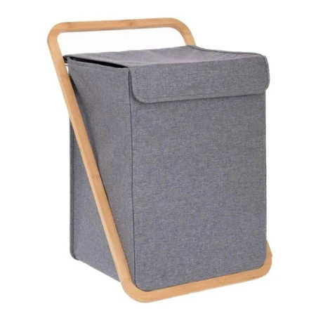 GREY FABRIC LAUNDRY BASKET WITH LID 40X40X70CM