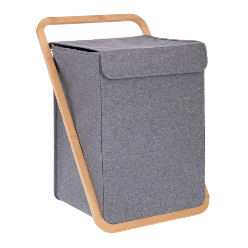 GREY FABRIC LAUNDRY BASKET WITH LID 40X40X70CM