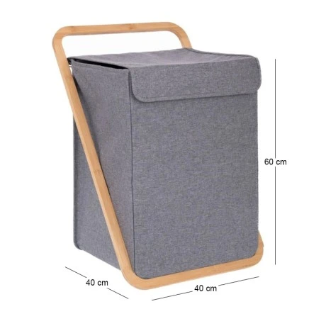 GREY FABRIC LAUNDRY BASKET WITH LID 40X40X70CM