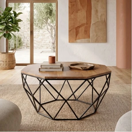 GLEN Coffee Table 82x82x40cm Acacia Natural/Steel Black