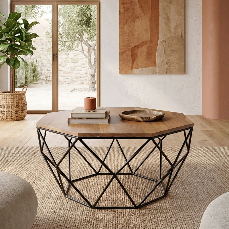 GLEN Coffee Table 82x82x40cm Acacia Natural/Steel Black
