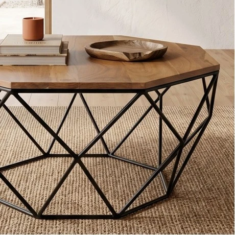 GLEN Coffee Table 82x82x40cm Acacia Natural/Steel Black