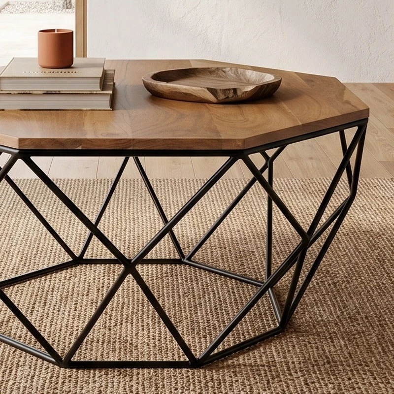 GLEN Coffee Table 82x82x40cm Acacia Natural/Steel Black