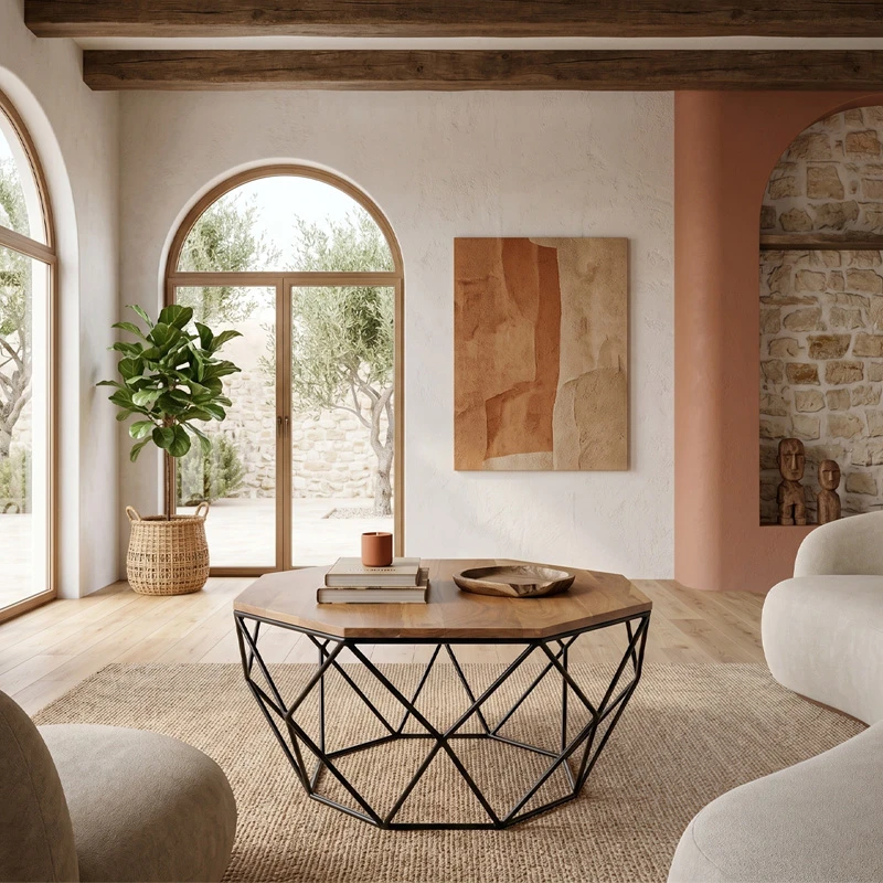 GLEN Coffee Table 82x82x40cm Acacia Natural/Steel Black