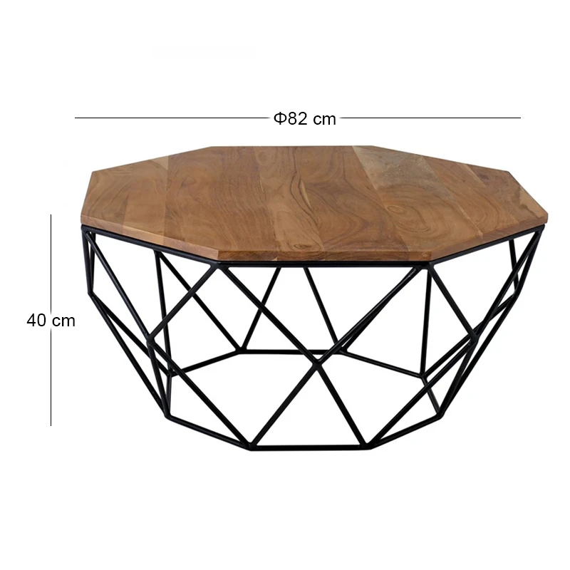 GLEN Coffee Table 82x82x40cm Acacia Natural/Steel Black