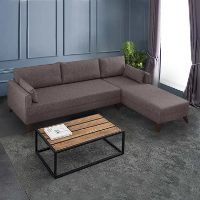 Bella Megapap fabric right corner sofa in brown color 275x165x85cm.