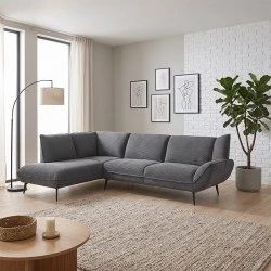 EMERALD Left Facing Corner Sofa Anthracite Corduroy Fabric