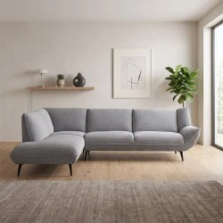 EMERALD Left Facing Corner Sofa Grey Corduroy Fabric