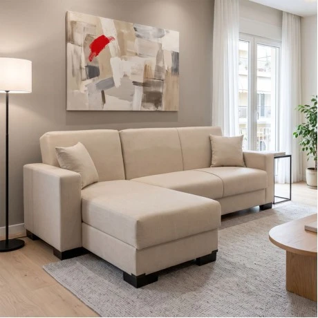 Corner sofa bed reversible with storage space Dumma pakoworld cream fabric 226x146x86cm