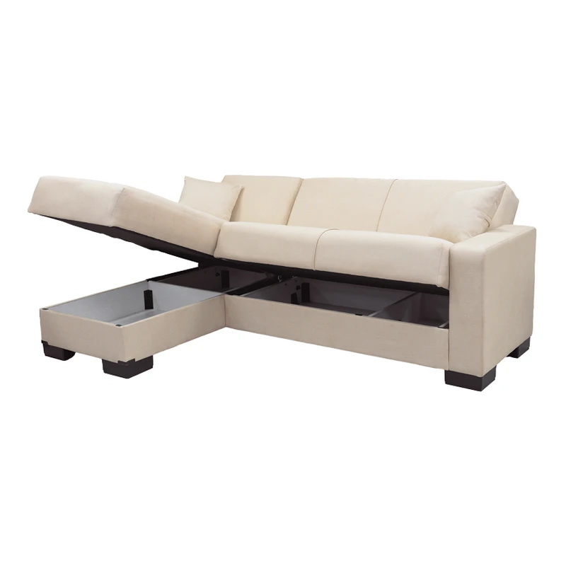Corner sofa bed reversible with storage space Dumma pakoworld cream fabric 226x146x86cm