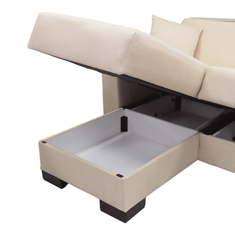 Corner sofa bed reversible with storage space Dumma pakoworld cream fabric 226x146x86cm