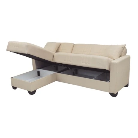 Corner sofa bed reversible with storage space Stashio pakoworld cream fabric 202x143x84cm