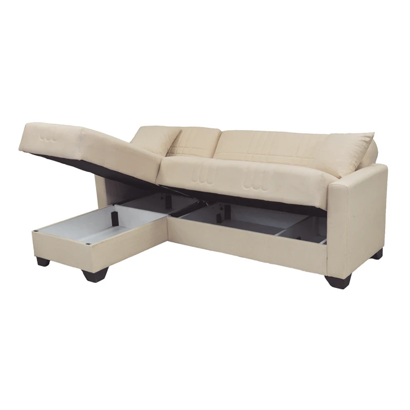 Corner sofa bed reversible with storage space Stashio pakoworld cream fabric 202x143x84cm