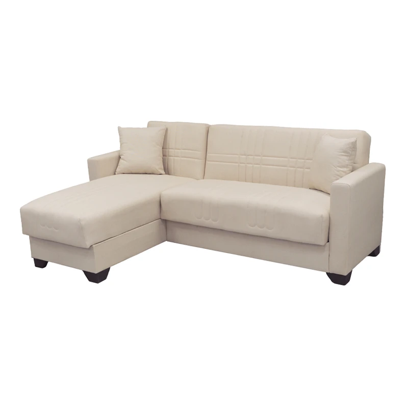 Corner sofa bed reversible with storage space Stashio pakoworld cream fabric 202x143x84cm
