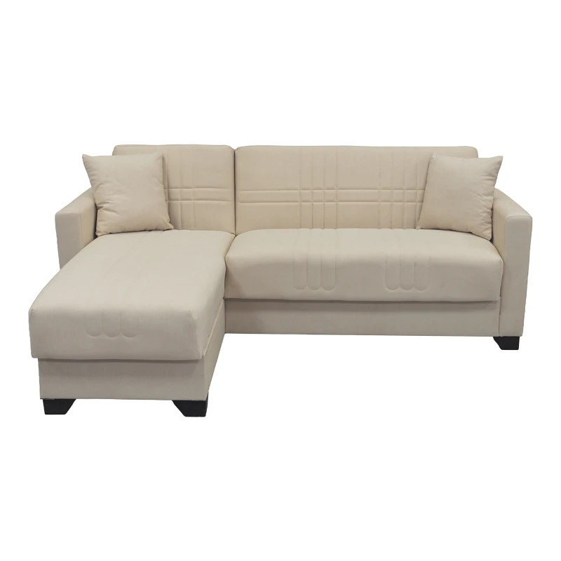 Corner sofa bed reversible with storage space Stashio pakoworld cream fabric 202x143x84cm
