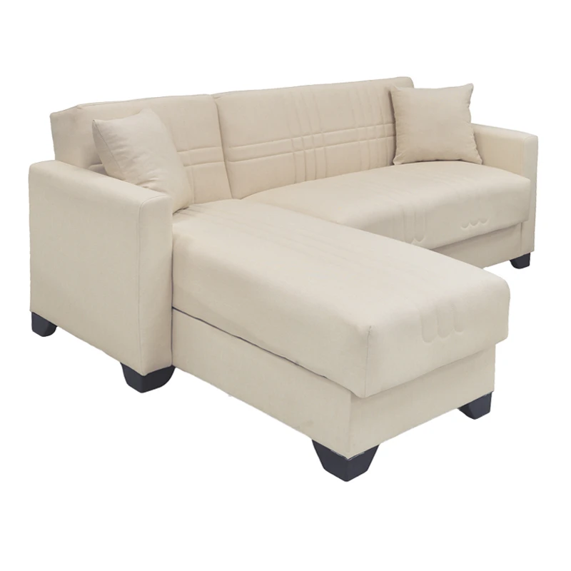 Corner sofa bed reversible with storage space Stashio pakoworld cream fabric 202x143x84cm