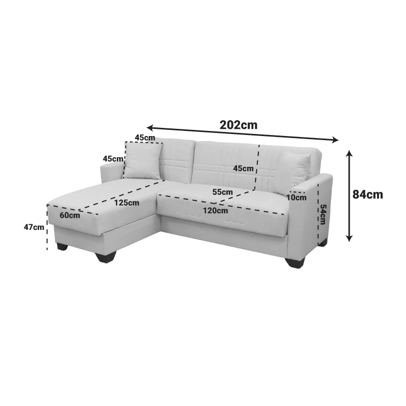 Corner sofa bed reversible with storage space Stashio pakoworld cream fabric 202x143x84cm