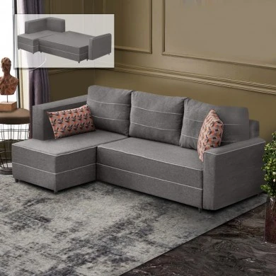 Ece Megapap fabric left corner sofa in grey color 242x160x88cm.