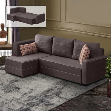 Ece Megapap fabric left corner sofa in brown color 242x160x88cm.