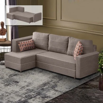 Ece Megapap fabric left corner sofa in cream color 242x160x88cm.