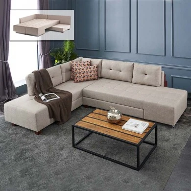 Manama Megapap fabric left corner sofa in cream color 280x206x85cm.