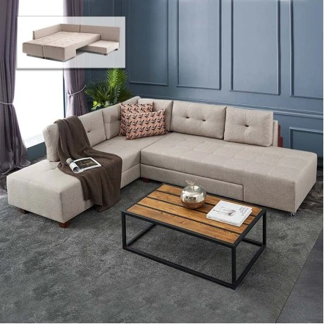 Manama Megapap fabric left corner sofa in cream color 280x206x85cm.