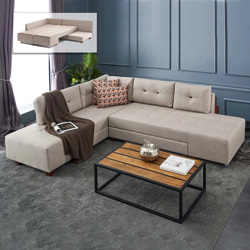 Manama Megapap fabric left corner sofa in cream color 280x206x85cm.