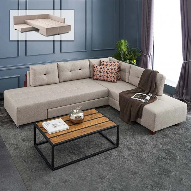 Manama Megapap fabric right corner sofa in cream color 280x206x85cm.