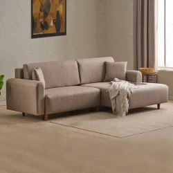 Mane Megapap fabric corner sofa bed, right corner in brown color 246x160x85cm.