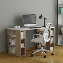 Γραφείο εργασίας Colmar Megapap χρώμα λευκό - sapphire oak 140x60x75εκ