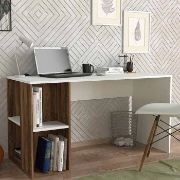 Coral Megapap melamine desk in white - walnut color 140x60x75cm.