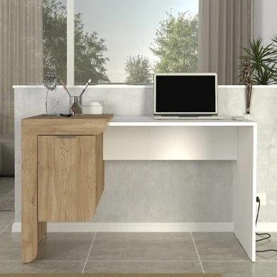 Dario Megapap melamine study desk in sepet oak - white color 120x60x73.2cm