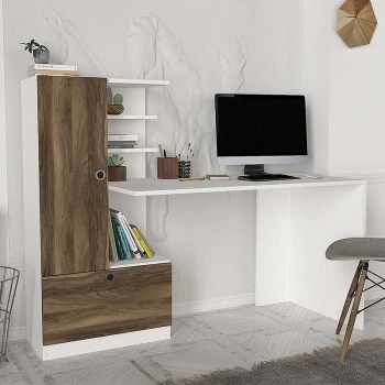 Domingo Megapap melamine desk in white - walnut color 149,5x60x120cm.