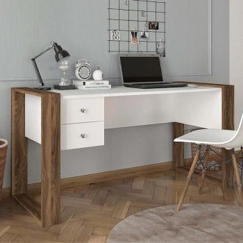 Fernando Megapap melamine desk in white - walnut color 158,8x60x72,2cm.