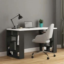 Γραφείο εργασίας Labirent Megapap χρώμα ανθρακί - λευκό 140x60x75εκ