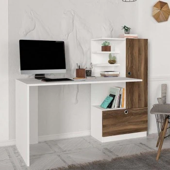 Merino Megapap melamine desk in white - walnut color 149,5x61,8x120cm.