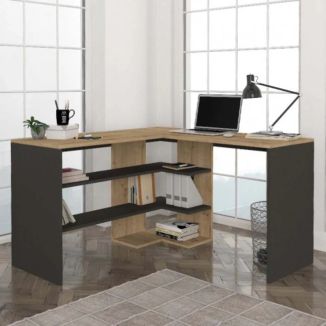 Stylo Megapap melamine desk in sapphire - anthracite color 120x120x73,8cm.
