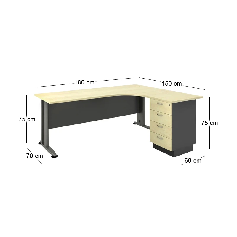 Desk (Right) SUPERIOR COMPACT 180x70/150x60cm DG/Beech