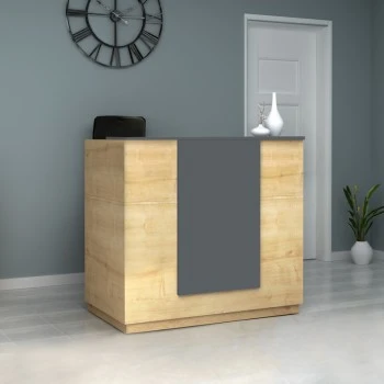 Gemini Megapap melamine reception desk in oak - anthracite color 120x70x110cm.