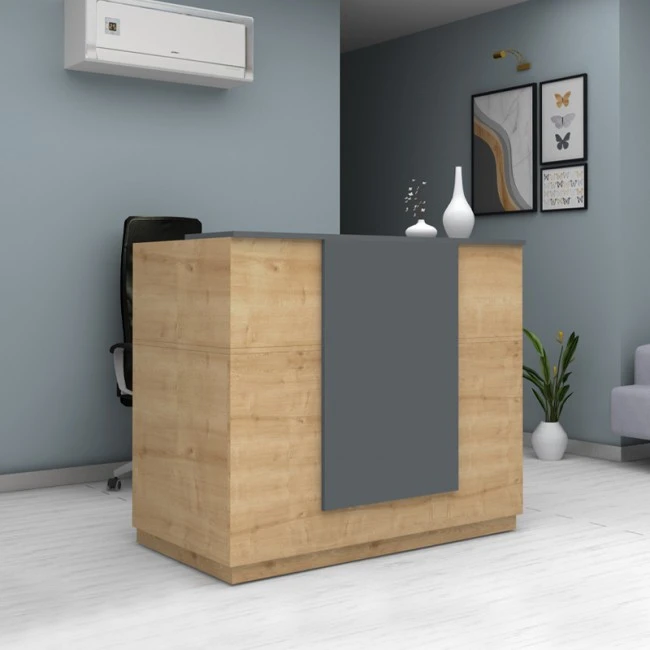 Gemini Megapap melamine reception desk in oak - anthracite color 150x70x110cm.