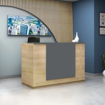 Gemini Megapap melamine reception desk in oak - anthracite color 180x70x110cm.
