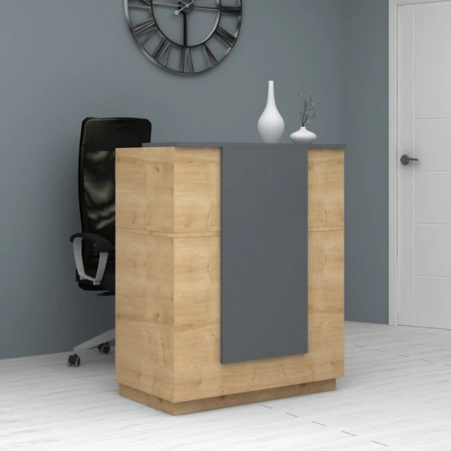 Gemini Megapap melamine reception desk in oak - anthracite color 90x50x110cm.