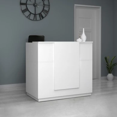 Gemini Megapap melamine reception desk in white color 120x70x110cm.