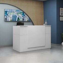 Gemini Megapap melamine reception desk in white color 180x70x110cm.