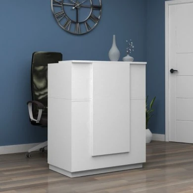 Gemini Megapap melamine reception desk in white color 90x50x110cm.
