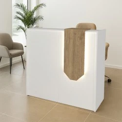 Navita Megapap melamine welcome desk - reception with LED in white - sepet oak color 113.6x42x111.8cm.