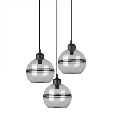 GLASS GREY PENDANT W 3 GLASS BALLS D15x13CM